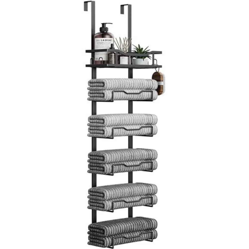 Over Door Towel Rack Bathroom Hanging Organizer 6 Tier Storage No Drill Black